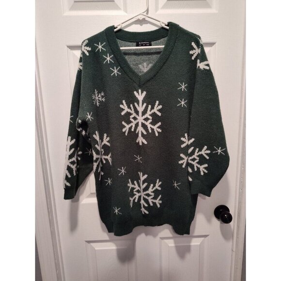 Bloomchic Women Sweater Size 12‎ Green and White w/Snowflake Design - Picture 8 of 8
